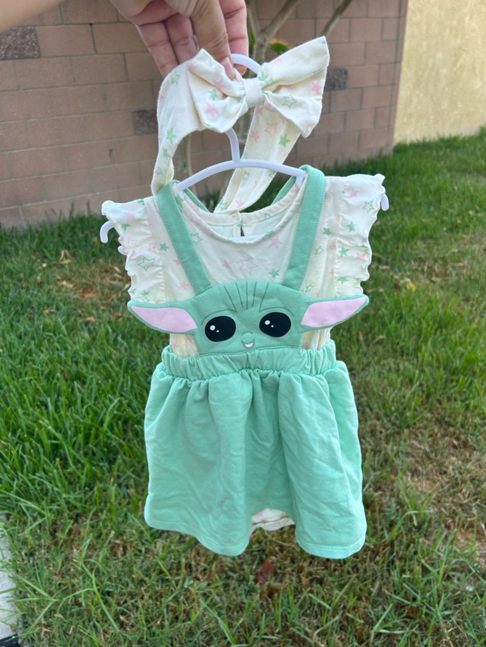 Star Wars Baby Yoda Mint Green Suspender Skirt with Star Headband